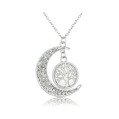 Collar Colgante Con Diseño De Media Luna Y Árbol Brillante
