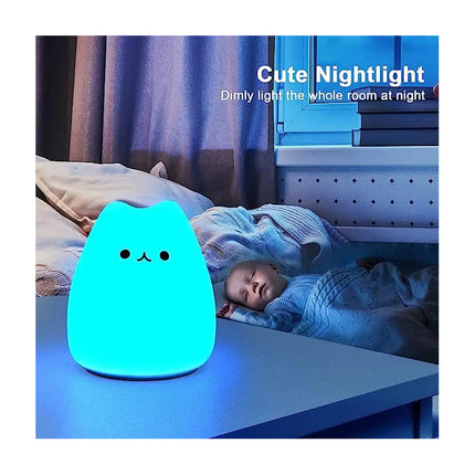 Veladora Gato Lampara Gatito Luz De Noche Silicona Niños Blanco Multicolor