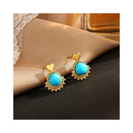 Caravanas De Dama Estilo Antiguo Dorado Y Celeste