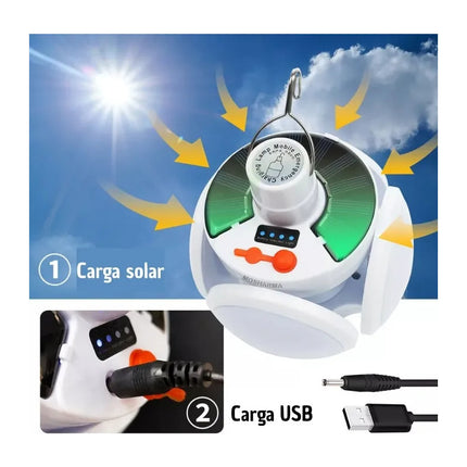 Luz Lampara Solar Led Recargable Para Camping U Hogar 5aspas Blanco