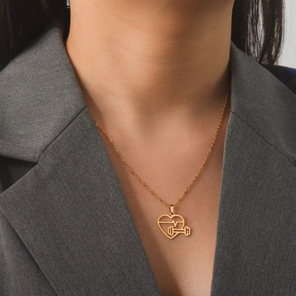 Collar Colgante Con Diseño De Corazón Y Mancuerna Gym Fitnes