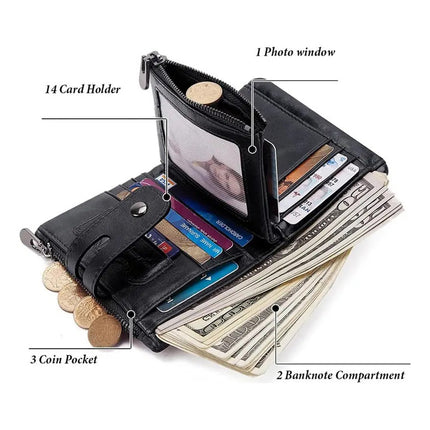 Billetera De Cuero Genuino Rfid Para Hombre Calidad Premium