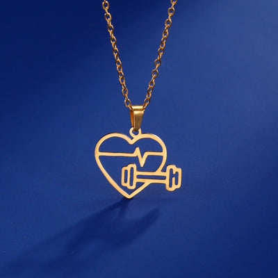 Collar Colgante Con Diseño De Corazón Y Mancuerna Gym Fitnes