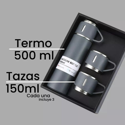 Set Termo 500ml Y 3 Mini Tazas Vaso Termico Calidad