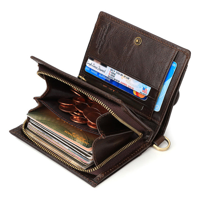 Billetera De Hombre Cuero Rfid Con Bolsillos Broche Y Cierre