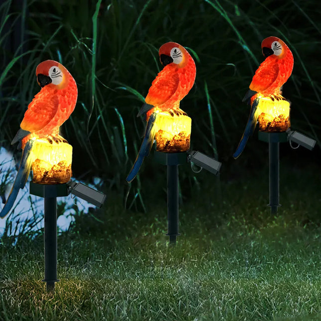Loro Led Estaca Adorno De Jardin Recargable Panel Solar Rojo
