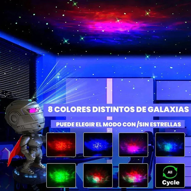 Mecha Warrior Proyector Galaxia Estrellas Lampara Multicolor Gris