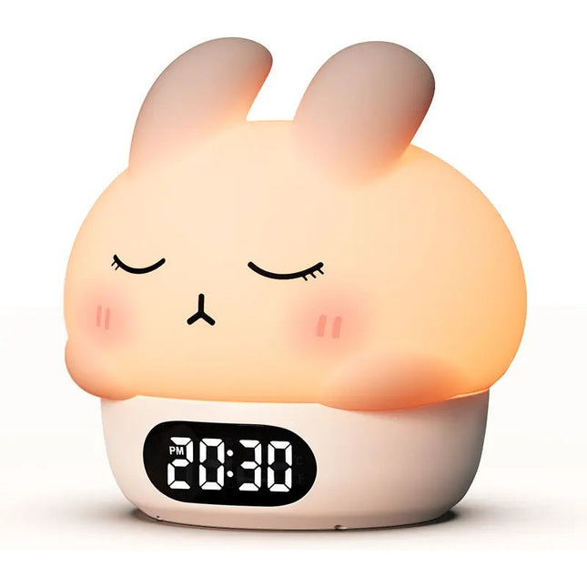 Lampara De Silicona De Conejo Multicolor Con Reloj Y Alarma