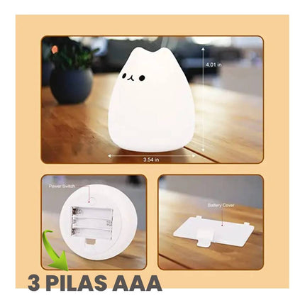 Veladora Gato Lampara Gatito Luz De Noche Silicona Niños Blanco Multicolor