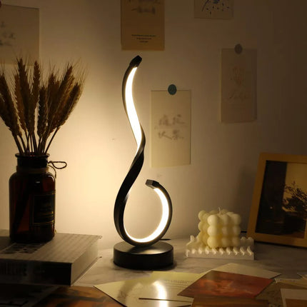 Lampara De Mesa Curva Espiral Moderna Brillo Color Ajustable Negro