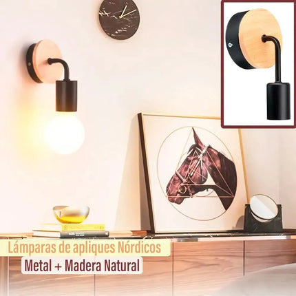 Pack X 2 Aplique Pared Nordico Metal Madera Vintage Estructura Negro