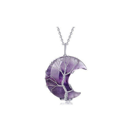 Collar Colgante Diseño De Media Luna Violeta Con Enredadera Violeta