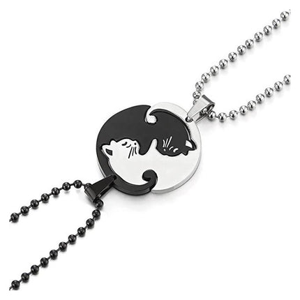 Collar Colgante Con Diseño De Dos Gatos Para Compartir Acero Negro Y Plateado