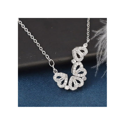 Collar Doble Forma Trébol Y Corazón Magnético Acero Plateado