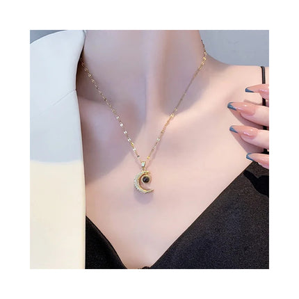 Collar Colgante De Dama Diseño De Luna Te Amo 100 Idiomas Dorado