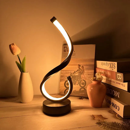 Lampara De Mesa Curva Espiral Moderna Brillo Color Ajustable Negro