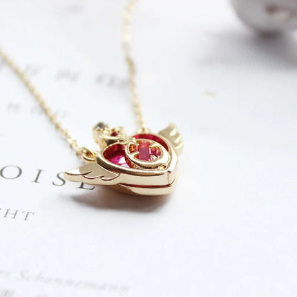 Collar De Dama Dorado Con Diseño De Corazón Con Alas Acero Dorado