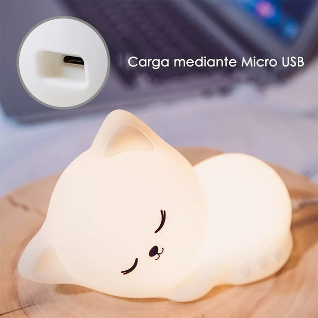 Lampara Velador Infantil Gato Silicona Multi Colores Led Usb