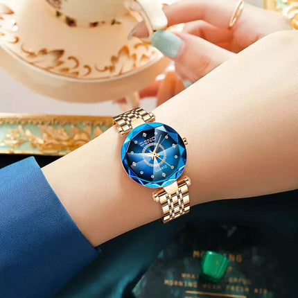 Reloj Pulsera Acero Seno Ocean Star De Cuarzo Lujo Dama Rosa Oro Azul