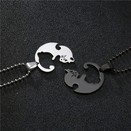 Collar Colgante Con Diseño De Dos Gatos Para Compartir Acero Negro Y Plateado
