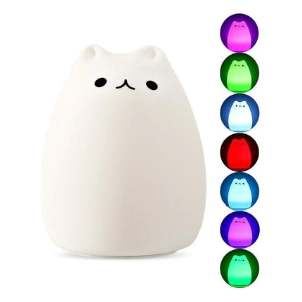 Veladora Gato Lampara Gatito Luz De Noche Silicona Niños Blanco Multicolor