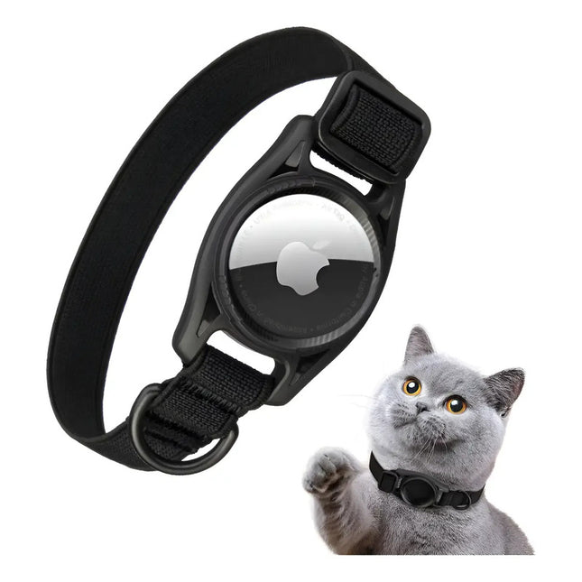 Collar Para Gatos Elastizado Anti Ahorque Con Porta Airtag Negro Ajustable Único