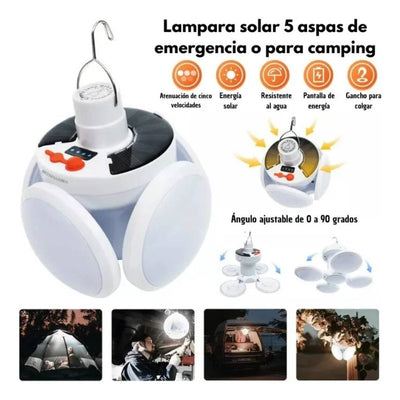 Luz Lampara Solar Led Recargable Para Camping U Hogar 5aspas