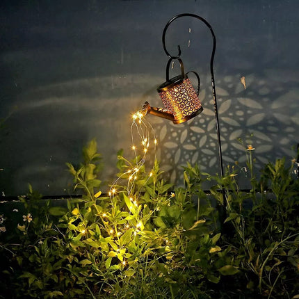 Jarra Adorno Regadera Mágica Led Solar Para Jardín Dorado