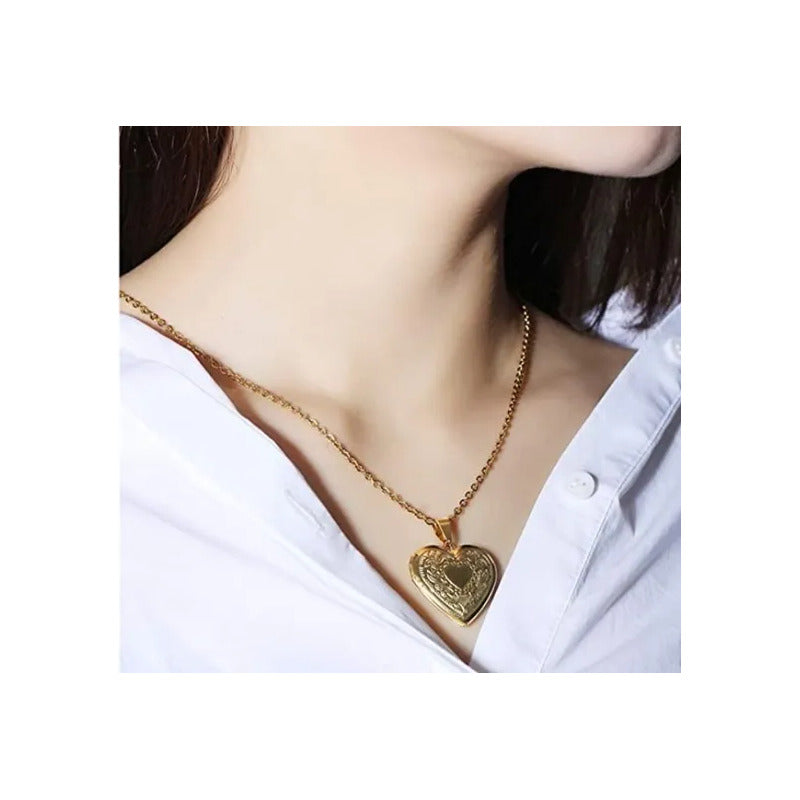 Collar Colgante Relicario Para Fotos Acero Corazón