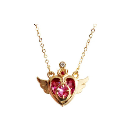Collar De Dama Dorado Con Diseño De Corazón Con Alas Acero Dorado