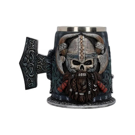Jarra Taza Nórdica Vikingo Medieval Cerveza Café Té Gris Y Plateado