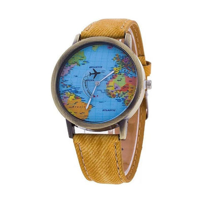 Reloj Con Mapa Mundo Y Avión Giratorio Unisex