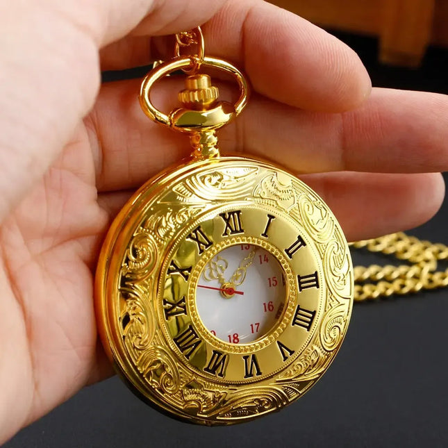 Reloj De Bolsillo De Metal Retro Vintage Clasico Con Cadena Dorado