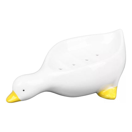 Jabonera De Ceramica Con Diseño De Pato Con Drenaje Blanco