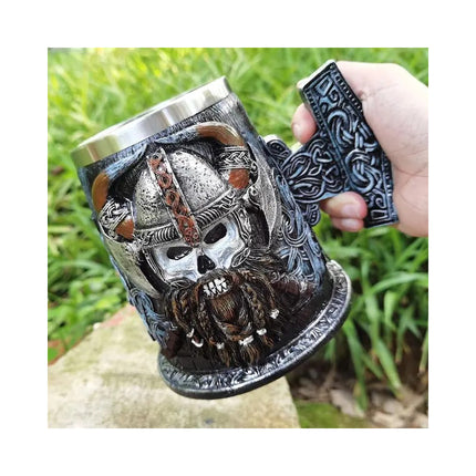 Jarra Taza Nórdica Vikingo Medieval Cerveza Café Té Gris Y Plateado