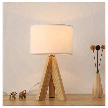Lampara De Mesa Escritorio Tripode De Madera Con Pantalla