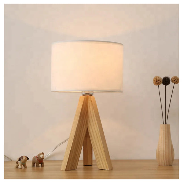 Lampara De Mesa Escritorio Tripode De Madera Con Pantalla