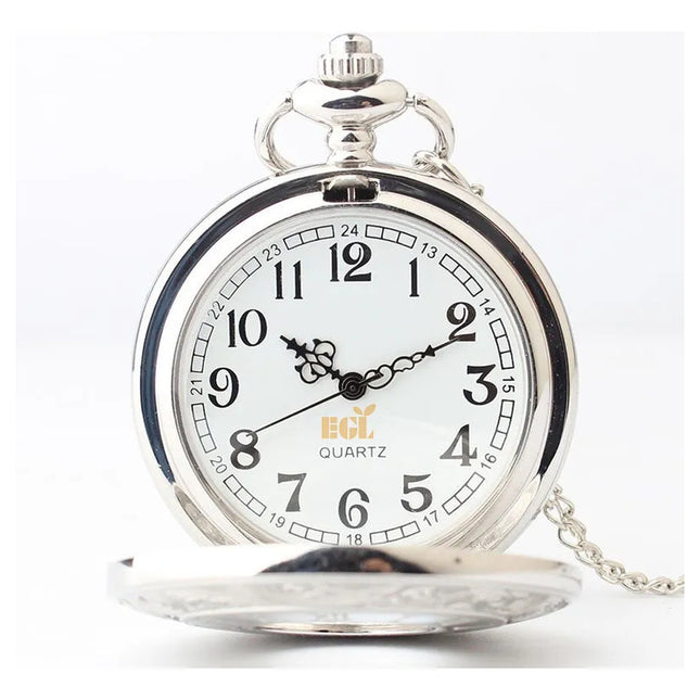 Reloj De Bolsillo De Metal Retro Vintage Clasico Con Cadena Plateado