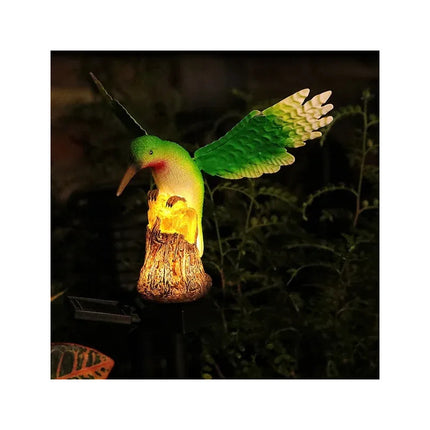 Adorno Colibri Picaflor Led De Jardin Recargable Panel Solar Verde
