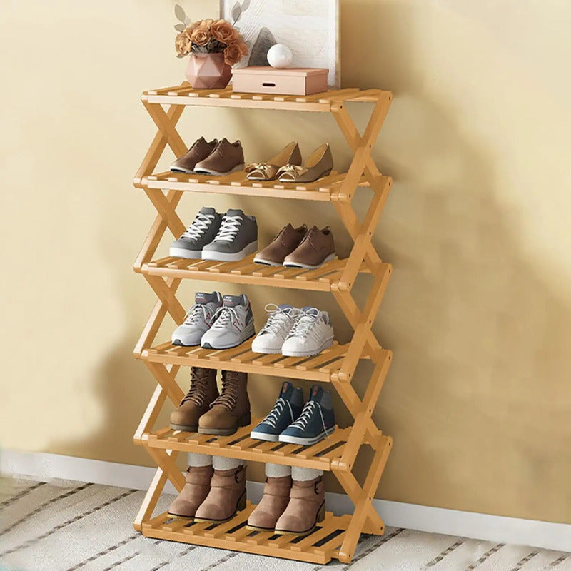 Zapatera Organizador De Zapatos Plegable De Bambú 6 Niveles