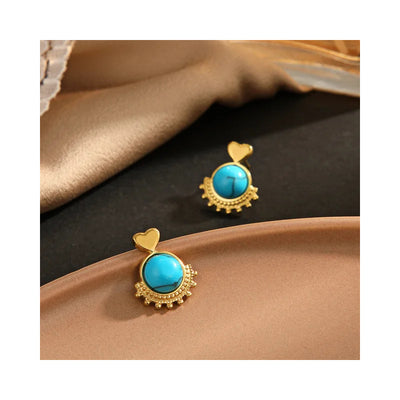 Caravanas De Dama Estilo Antiguo Dorado Y Celeste