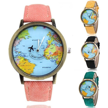 Reloj Con Mapa Mundo Y Avión Giratorio Unisex