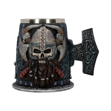 Jarra Taza Nórdica Vikingo Medieval Cerveza Café Té Gris Y Plateado