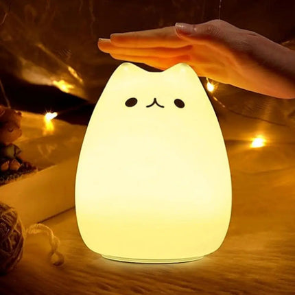 Veladora Gato Lampara Gatito Luz De Noche Silicona Niños Blanco Multicolor