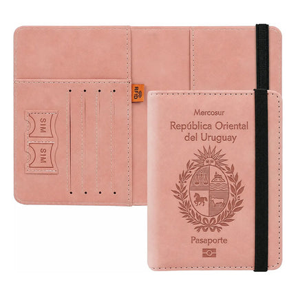 Funda Porta Pasaporte Rfid Organizador De Viaje Logo Uruguay Rosa Liso
