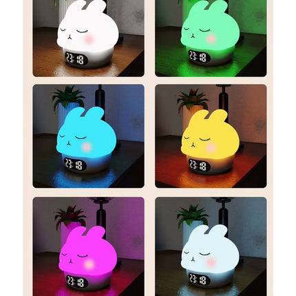 Lampara De Silicona De Conejo Multicolor Con Reloj Y Alarma