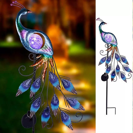 Adorno Pavo Real Led Para Jardín Con Panel Carga Solar Gris