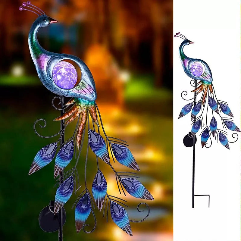 Adorno Pavo Real Led Para Jardín Con Panel Carga Solar