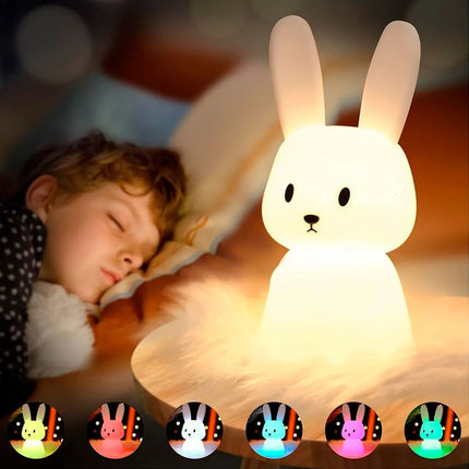 Lámpara De Noche De Conejo De Colores Bebés Niños Tactil Usb Blanco Multicolor