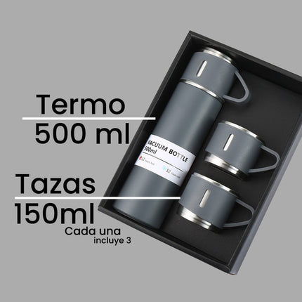 Set Termo 500ml Y 3 Mini Tazas Vaso Termico Calidad